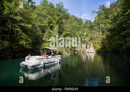 Pontoon boat on Lake Jocassee. Stock Photo