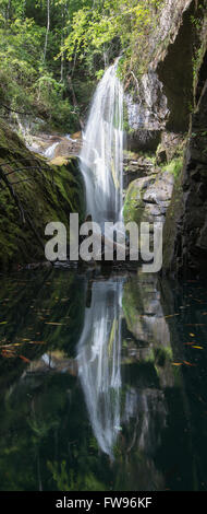 Waterfall at Lake Jocassee during pontoon boat tour. Stock Photo