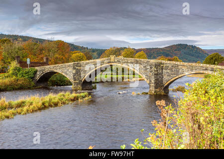 Pont Fawr a 17th century stone bridge over the River Conwy at Llanrwst, Conwy, Wales, United Kingdom, Europe. Stock Photo