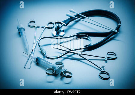 Medical instruments used by doctors in hospitals Stock Photo