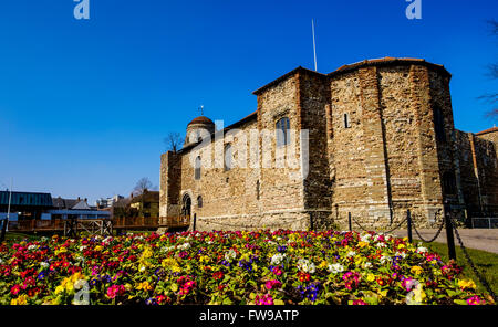 Colchester Castle, Essex, England now houses the Castle Museum featuring exhibits from Roman Colchester. Stock Photo