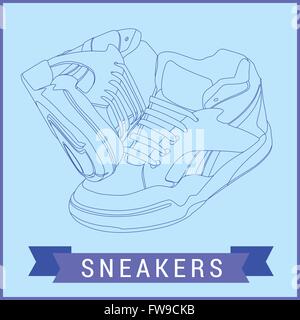 Vector line art sneakers illustration Stock Vector