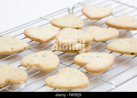 Heart shaped cookies on a cooling rack. Stock Photo