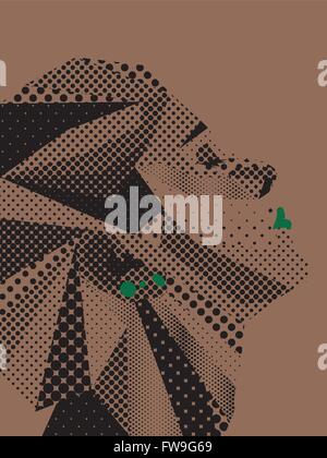 dotted brown and green mosaic side profile of a woman Stock Vector
