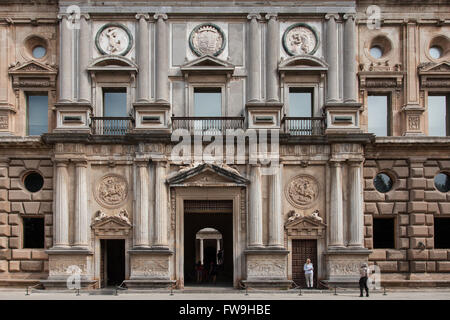 Facade of Carlos V palace in the Alhambra castle, Granada, Spain Stock Photo