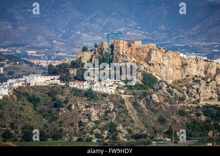 Town of Salobreña with its moorish castle, sits on a hill, Granada, Andalucia, Spain Stock Photo