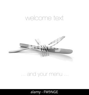 Fork, knife and spoon on white background, horizontal cloes up Stock Photo