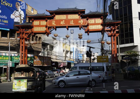 entrance arch to Chinatown in Chiang Mai,  Thailand Stock Photo