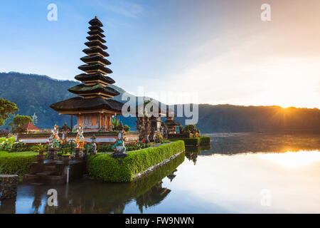 Pura Ulun Danu Bratan at sunrise, famous temple on the lake, Bedugul, Bali, Indonesia. Stock Photo