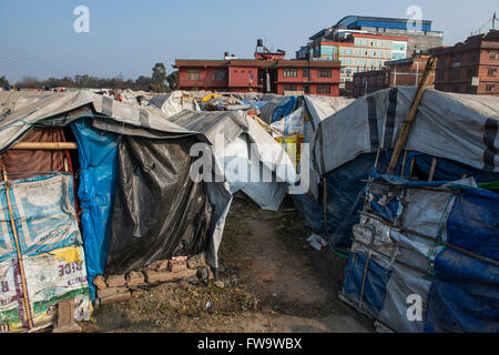 Nepal, Kathmandu,one year after the earthquake, Chhuchmepati refugee camp Stock Photo