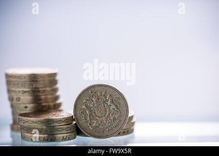 British Pound coins pile, copy space Stock Photo