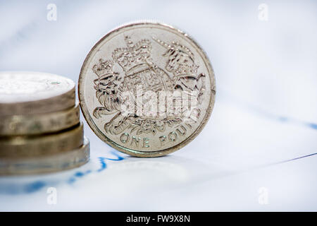 British pound coin with blur graph in background Stock Photo