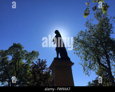 The statue of Canada's first Prime Minister Sir John A. MacDonald stands in City Park in Kingston, Ont., on Sept. 27, 2015. Stock Photo