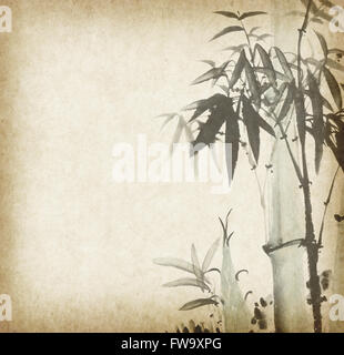 bamboo on old grunge paper texture background Stock Photo