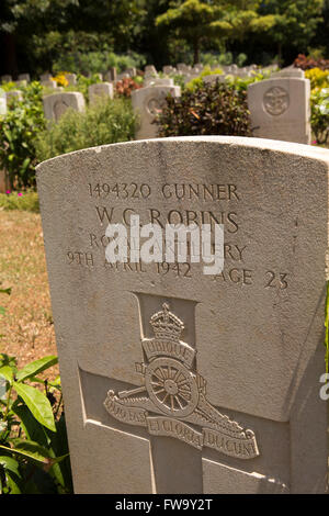 Sri Lanka, Trincomalee, Uppuveli, Commonwealth War Cemetery, Royal Artillery grave of WG Robins Stock Photo
