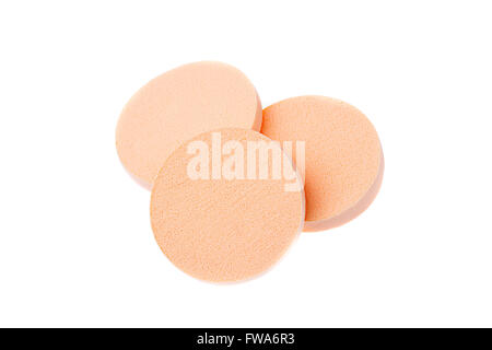 3 cosmetic sponges on white background Stock Photo
