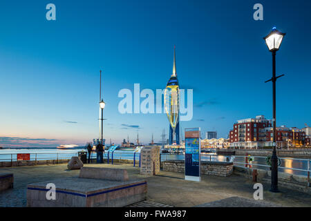 Night falls in Portsmouth Harbour, UK. Stock Photo