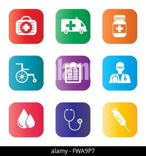 vector color medical icons set on white Stock Vector