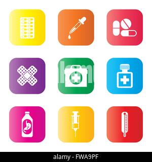 vector color medical icons set on white Stock Vector
