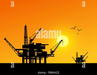 Oil derrick in sea for industrial design. Stock Vector