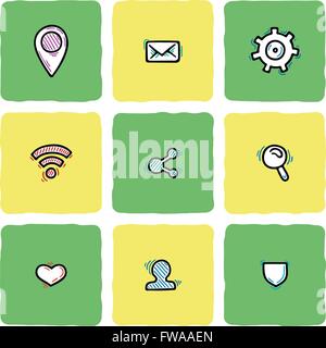 Set of doodle web, computer and connecting icons. Stock Vector