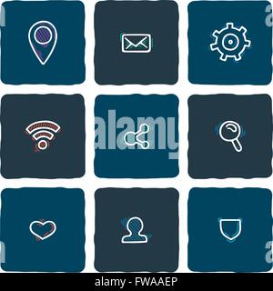 Set of doodle web, computer and connecting icons. Stock Vector