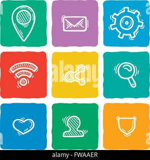 Set of doodle web, computer and connecting icons. Stock Vector