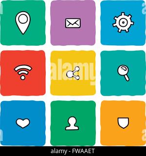 Set of doodle web, computer and connecting icons. Stock Vector