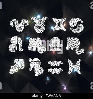 Zentangle zodiac icons. Funny bubble style for children or party. Vector collection. Stock Vector
