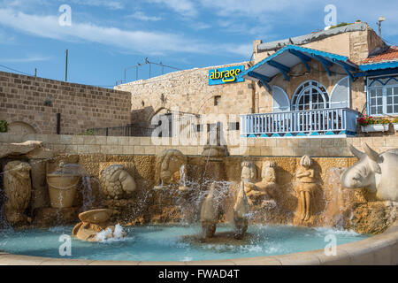Zodiac fountain and Abrage restaurant in Jaffa, oldest part of Tel Aviv city, Israel Stock Photo