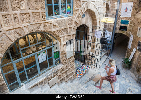 Adina Plastelina hand made jewelry shop in Jaffa, oldest part of Tel Aviv city, Israel Stock Photo