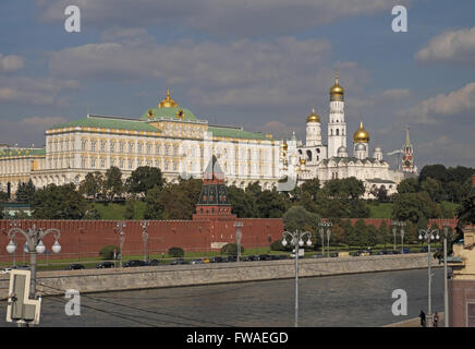 The Kremlin Walls, Grand Palace and Cathedrals seen over the Moskva River, Moscow, Russia. Stock Photo