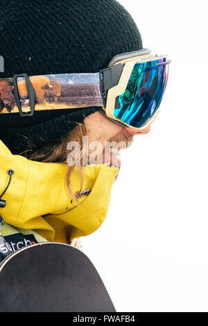 VERBIER, Switzerland: April, 2, 2016 Snowboard World Freeride Champion Sammy Luebke of the USA. Stock Photo