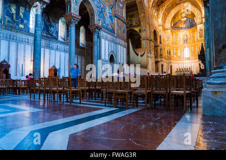 Interior of Norman cathedral of Monreale Santa Maria Nuova. Monreale, Palermo, Sicily, Italy. Stock Photo