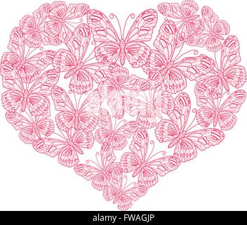 illustration heart of butterflies on white background Stock Vector