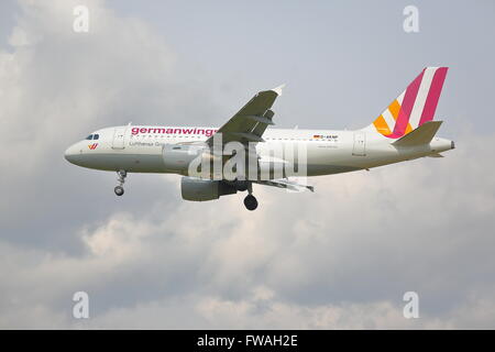 Germanwings Airbus A319 D-AKNP  landing at London Heathrow Airport, UK Stock Photo