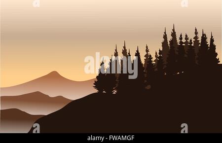 Silhouette of spruce on the hills Stock Vector