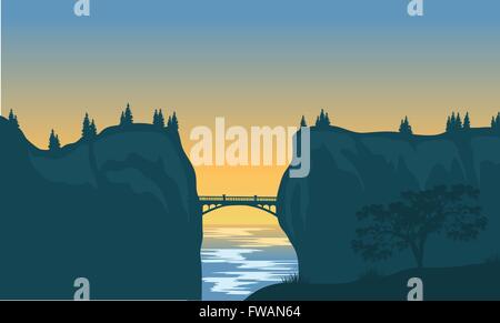 silhouette of bridge and cliff Stock Vector