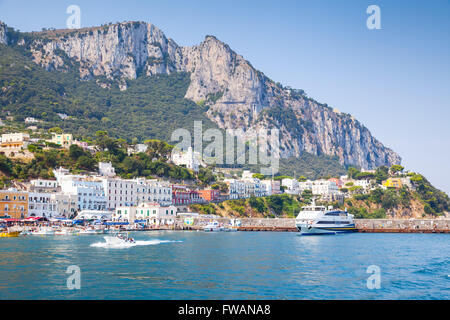 Capri, Italy - August 14, 2015: Port of Capri island in a summer day, Italy, Tyrrhenian Sea, Bay of Naples Stock Photo