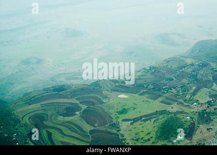 Aerial view of the eastern wall of the Great Rift Valley in Tanzania, photographed between Lake Manyara and Karatu. Stock Photo