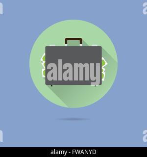 Briefcase stuffed with money Flat Design Long Shadow Vector Icon Stock Vector