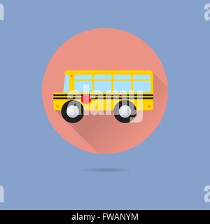 Yellow American School Bus Flat Design Long Shadow Vector Icon Stock Vector