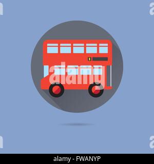 London Doubledecker Bus Flat Design Long Shadow Vector Icon Stock Vector