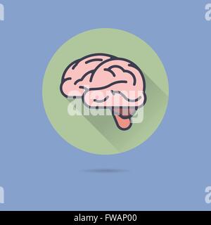 Brain Flat Design Long Shadow Vector Icon Stock Vector