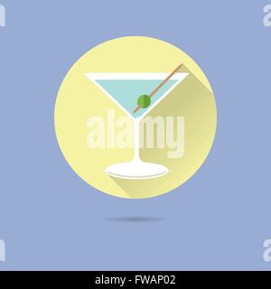 Martini in Glass Flat Design Long Shadow Vector Icon Stock Vector