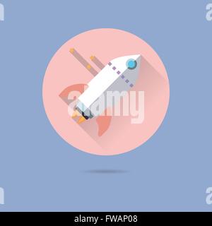 Rocket Flat Design Long Shadow Vector Icon Stock Vector