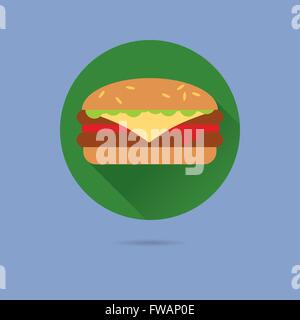 Cheeseburger Flat Design Long Shadow Vector Icon Stock Vector