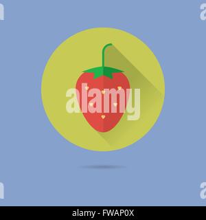 Strawberry Flat Design Long Shadow Vector Icon Stock Vector