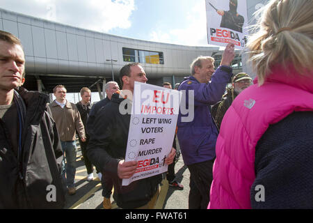 Birmingham UK. 2nd April 2016. Former (EDL) English Defence League leader Tommy Robinson leads a Pegida march with his supporters  in Birmingham against the growing Islamisation of Britain and European countries Credit:  amer ghazzal/Alamy Live News Stock Photo