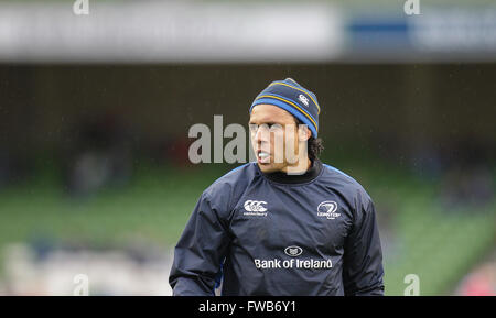 Dublin, Ireland. 2nd April, 2016. Isa Nacewa (c) of Leinster during warm-ups,  Leinster Rugby v Munster Rugby, Guinness Pro12, Aviva Stadium, Lansdowne Road, Dublin, Ireland, Credit:  Peter Fitzpatrick/Alamy Live News Stock Photo
